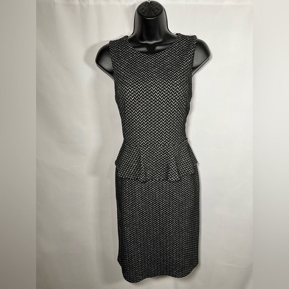 Ann Taylor Peplum Work Dress Black and White Herringbone